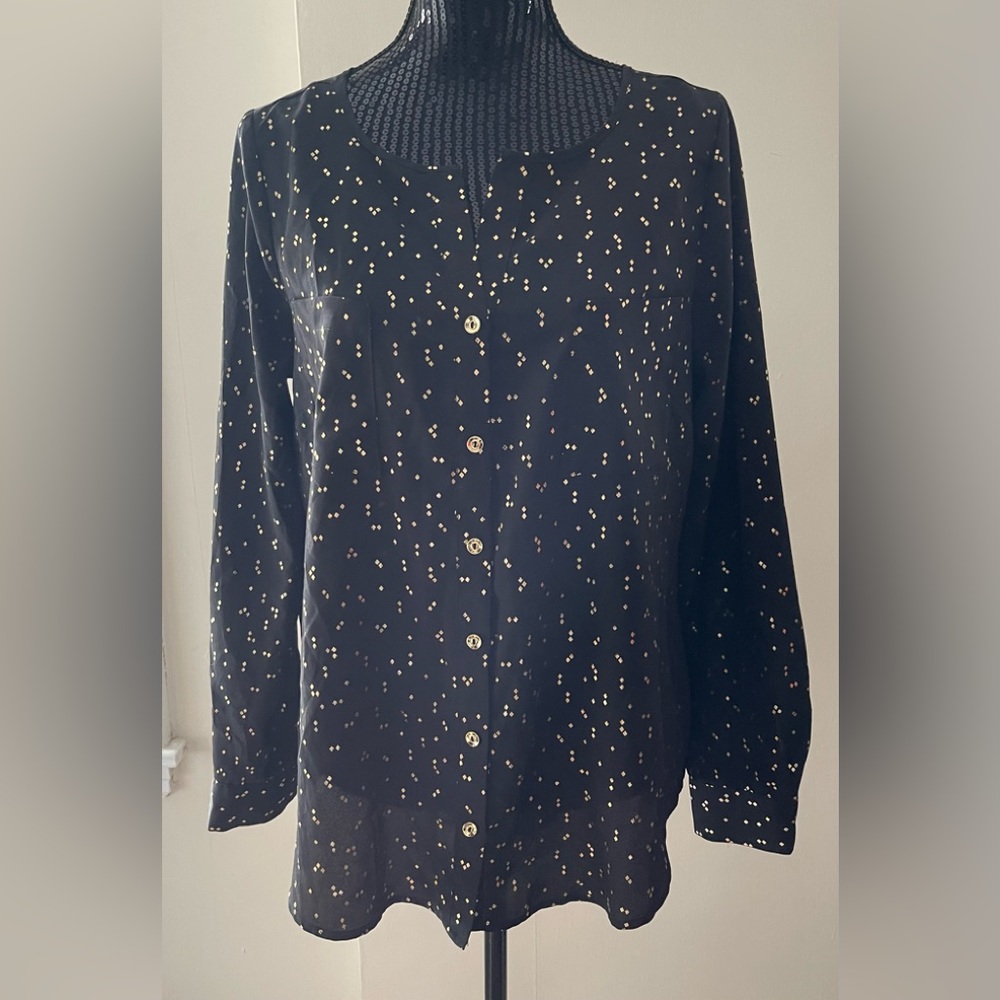 Attention Black & Gold Blouse Size Large